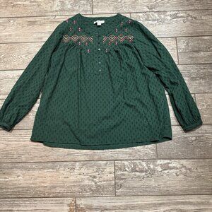 Coldwater Creek Floral Embrodiered Blouse Size Large Romantic Cottage Farmhouse